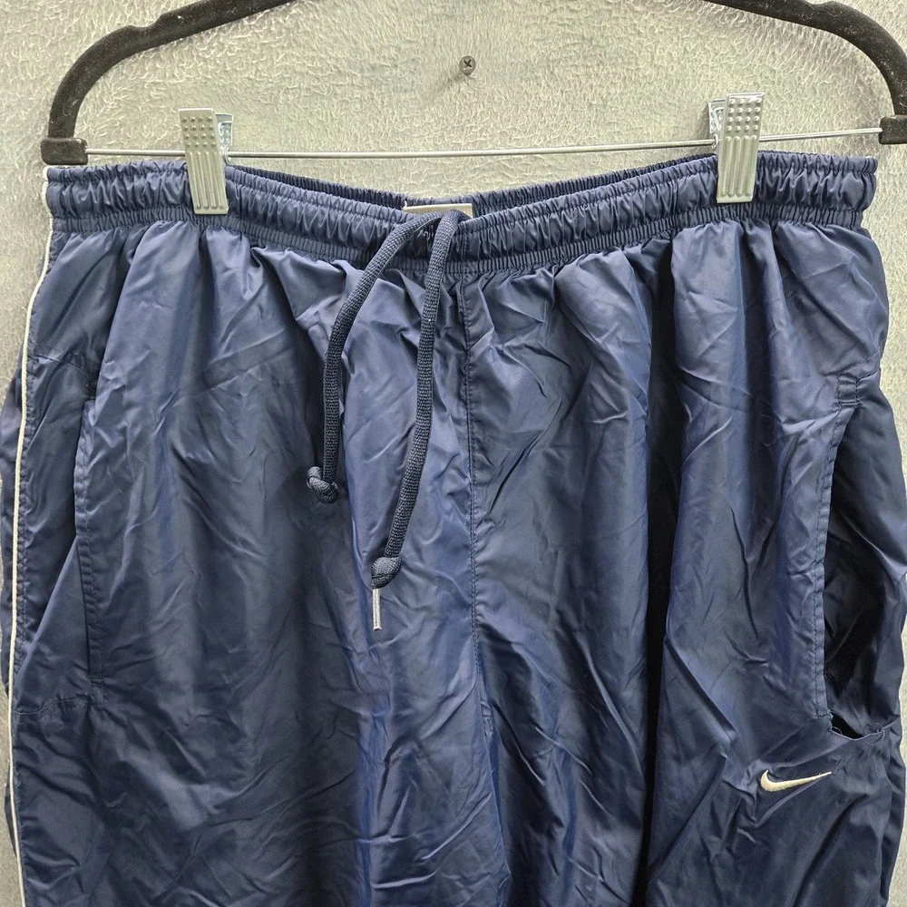 VINTAGE Nike Men Activewear Pants 2XL Navy Windbreaker Lined Logo Y2K READ